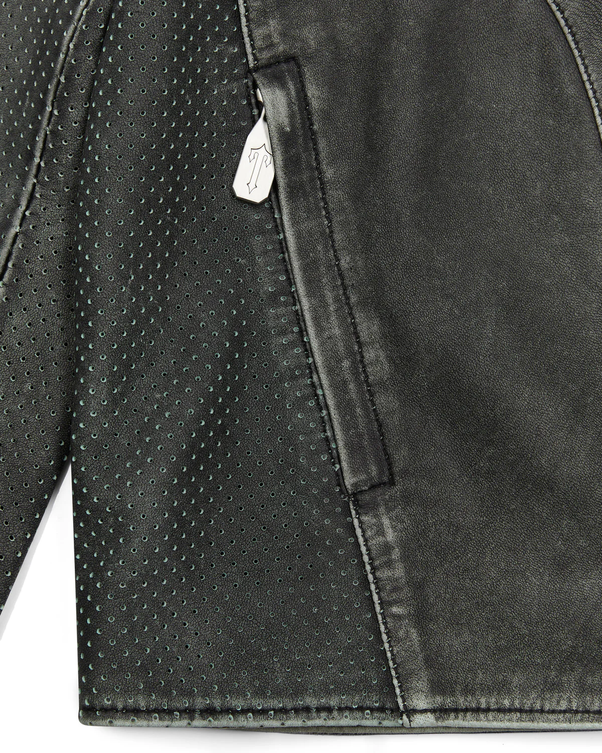 Irongate T Panel Leather Biker Jacket - 2 Tone Black & Green* - Image 6
